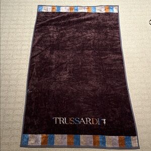 TRUSSARDI Bath Towel Turquoise Coast in Brown with Blue Stripes 100% Cotton NWOT